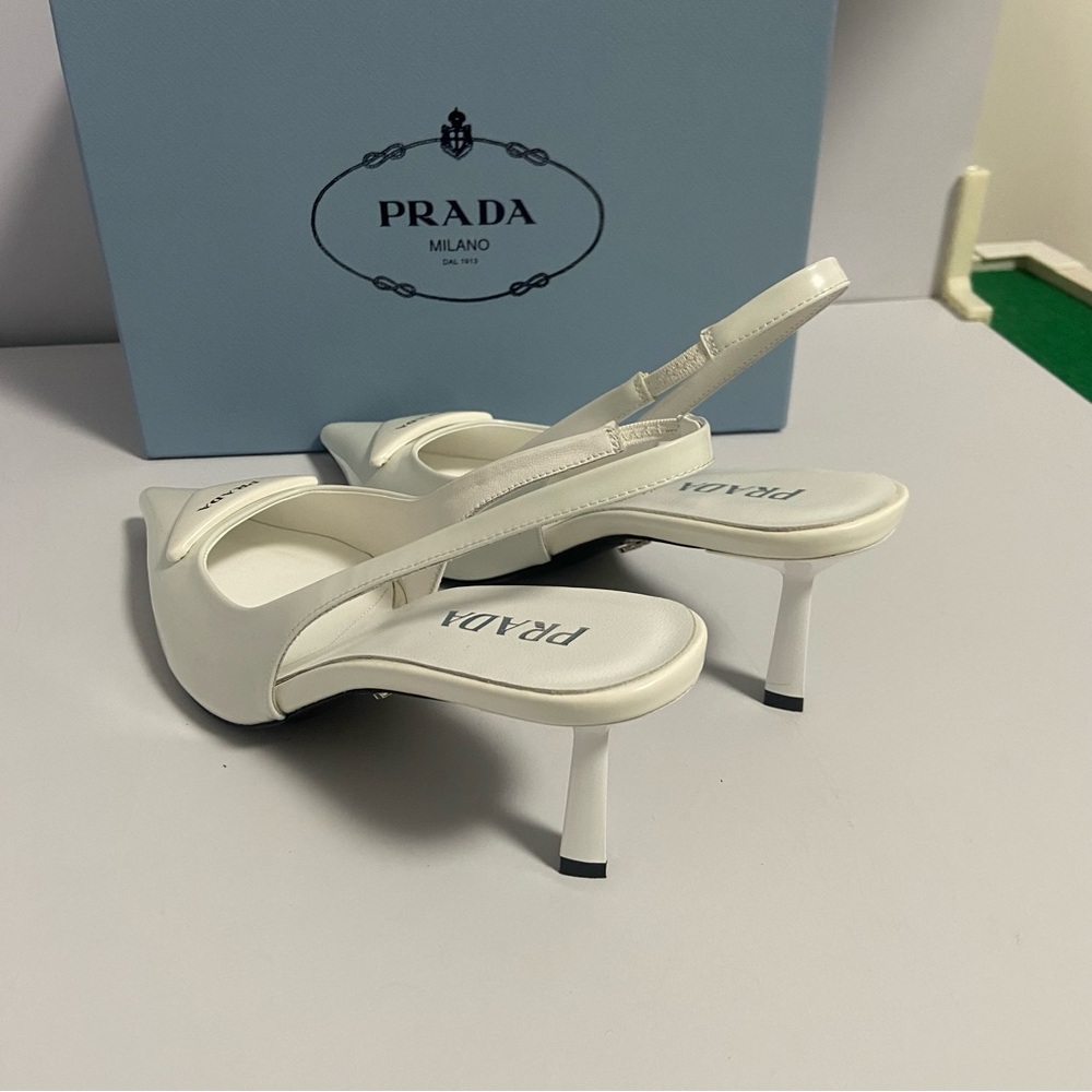 Prada White Logo Slingback Pumps - Picture 4 of 4
